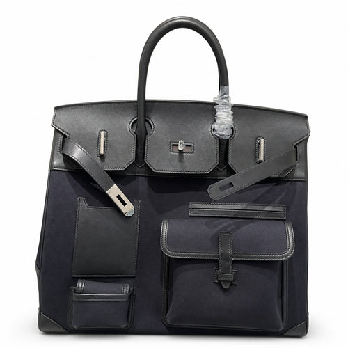 Birkin Cargo 40 Total Black Canvas and Leather Multi-Pocket Bag