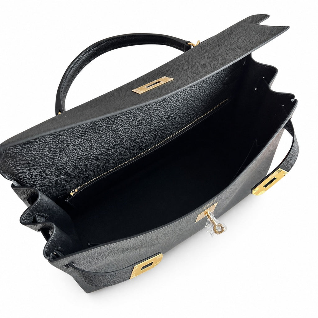 Kelly40cm togo original royal calfskin ck89 black top craftsmanship wax thread full stitching gold buckle
